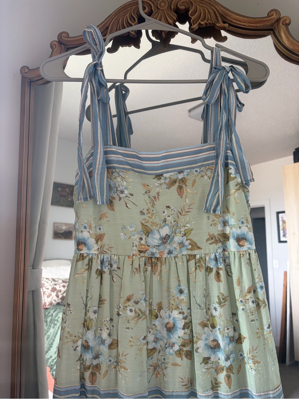 Blu Pepper - Floral Tiered Maxi Dress with Tie Straps - Sage & Blue - Picture 3 of 8